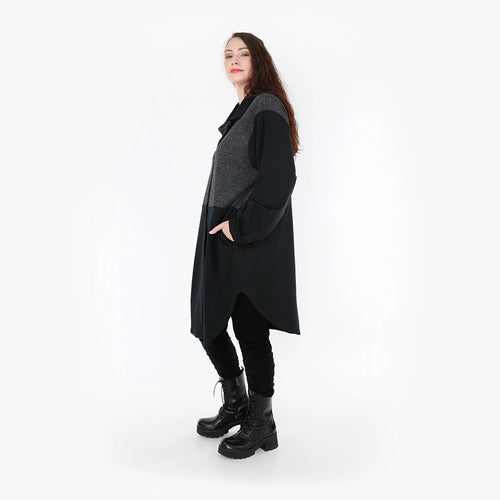  AKH Fashion Bluse in gerundeter Form, aus Materialmix, 1346.06881, Schwarz-Dunkelgrau