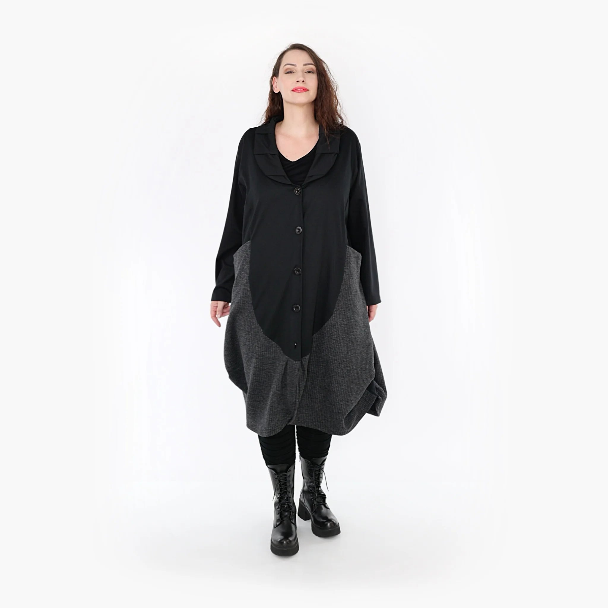  Ballonmantel von AKH Fashion aus Materialmix, 1346.06885, Schwarz-Dunkelgrau, Schick