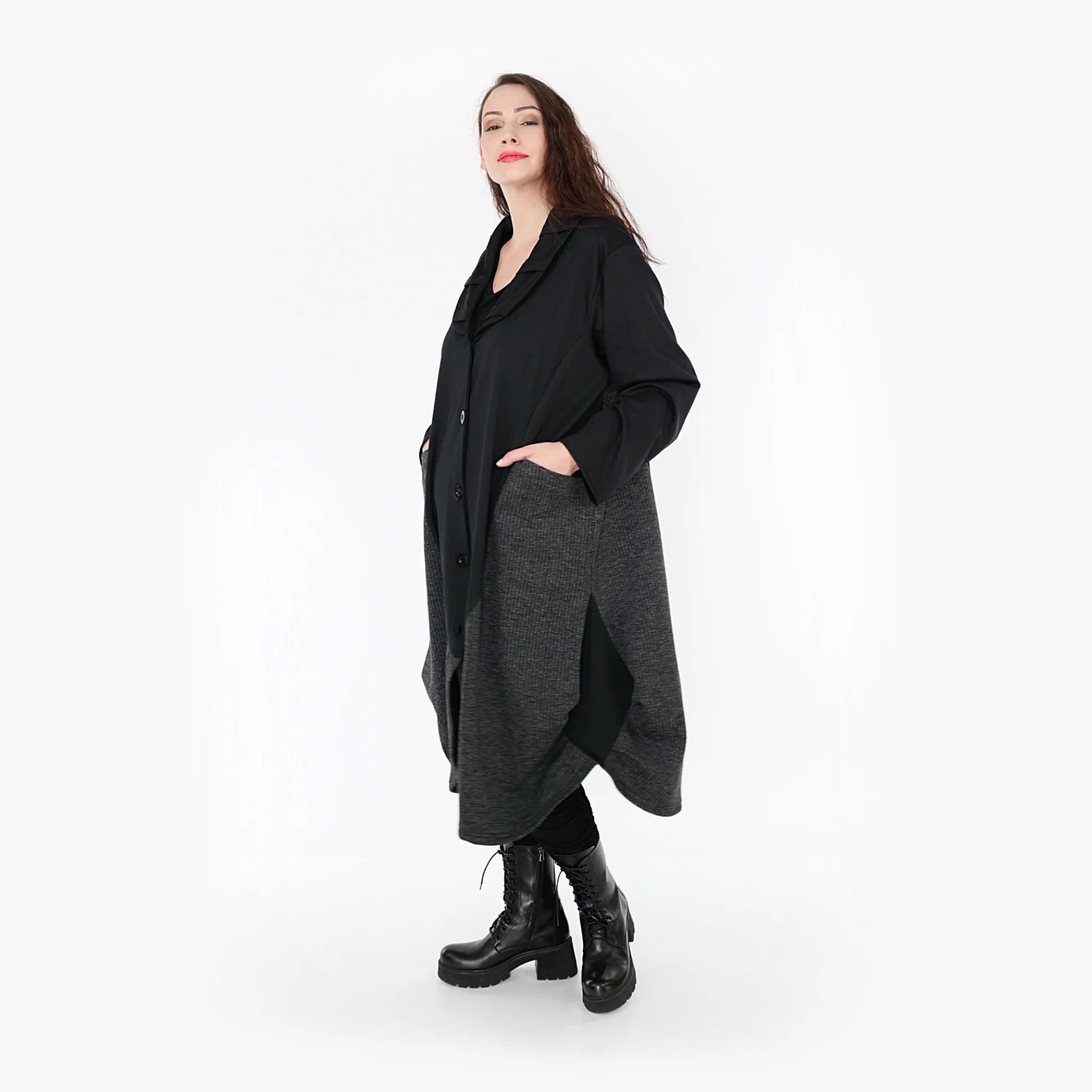 Ballonmantel von AKH Fashion aus Materialmix, 1346.06885, Schwarz-Dunkelgrau, Schick