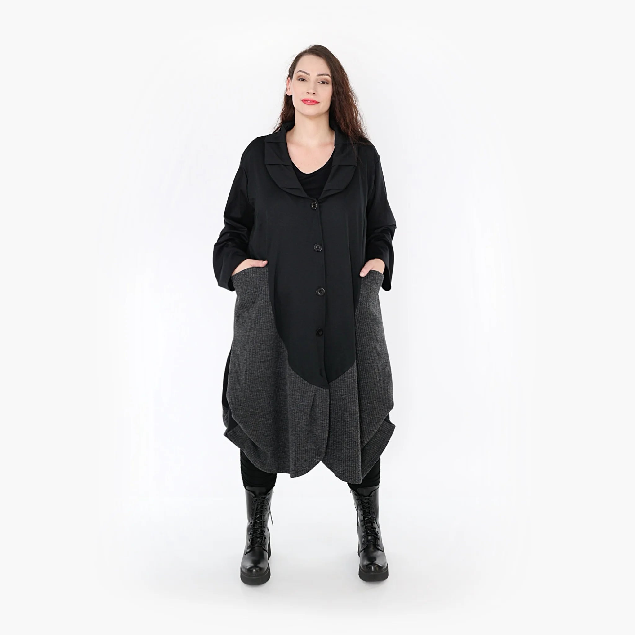  Ballonmantel von AKH Fashion aus Materialmix, 1346.06885, Schwarz-Dunkelgrau, Schick