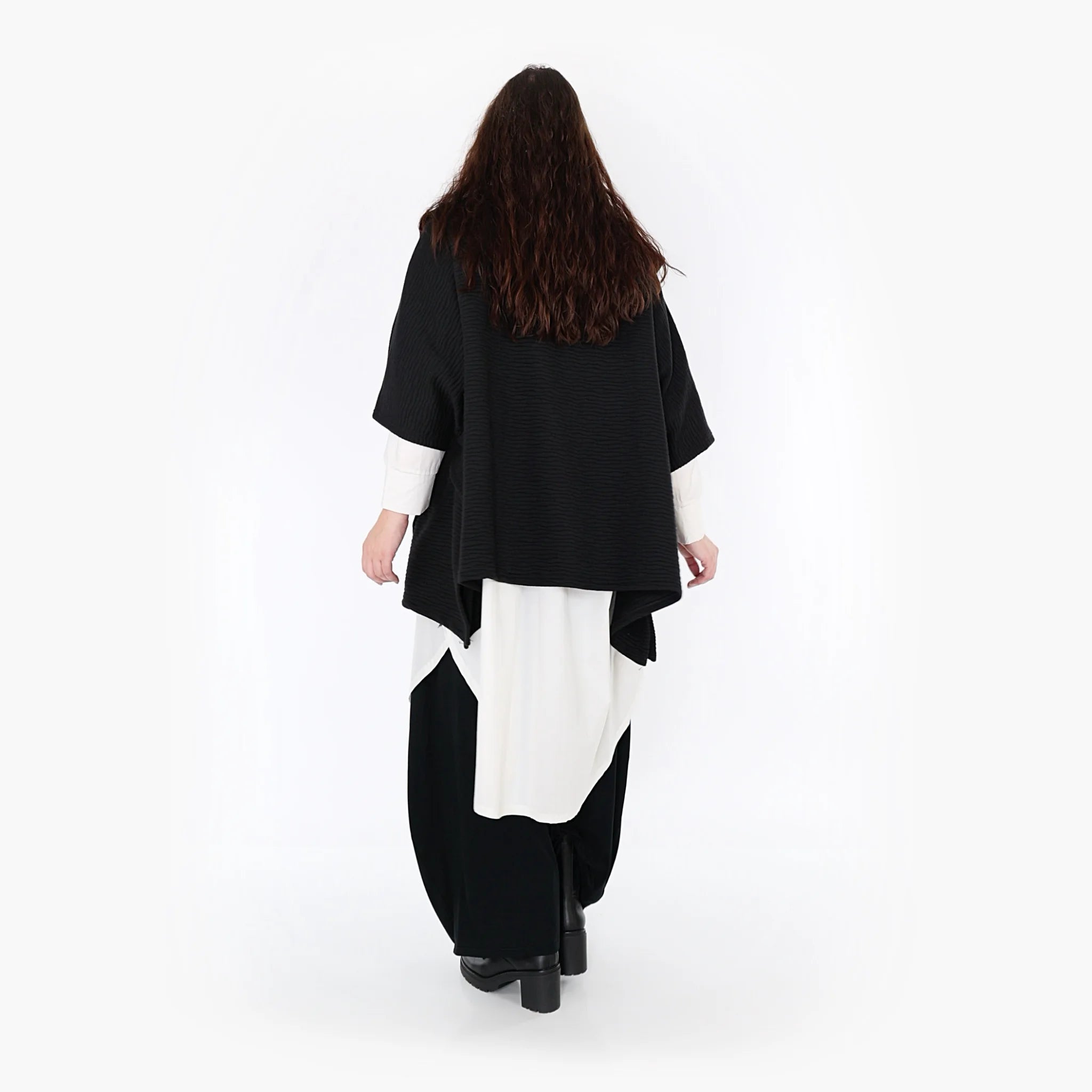  AKH Fashion Poncho in kastiger Form, aus Materialmix, 1347.06884, Schwarz, Wellen, Schick
