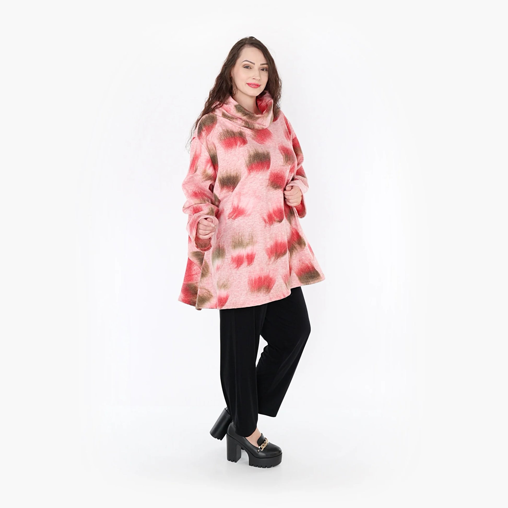  A-Form Shirt in frischem Pink-Grün für entspannte Lagenlooks in Herbst und Winter