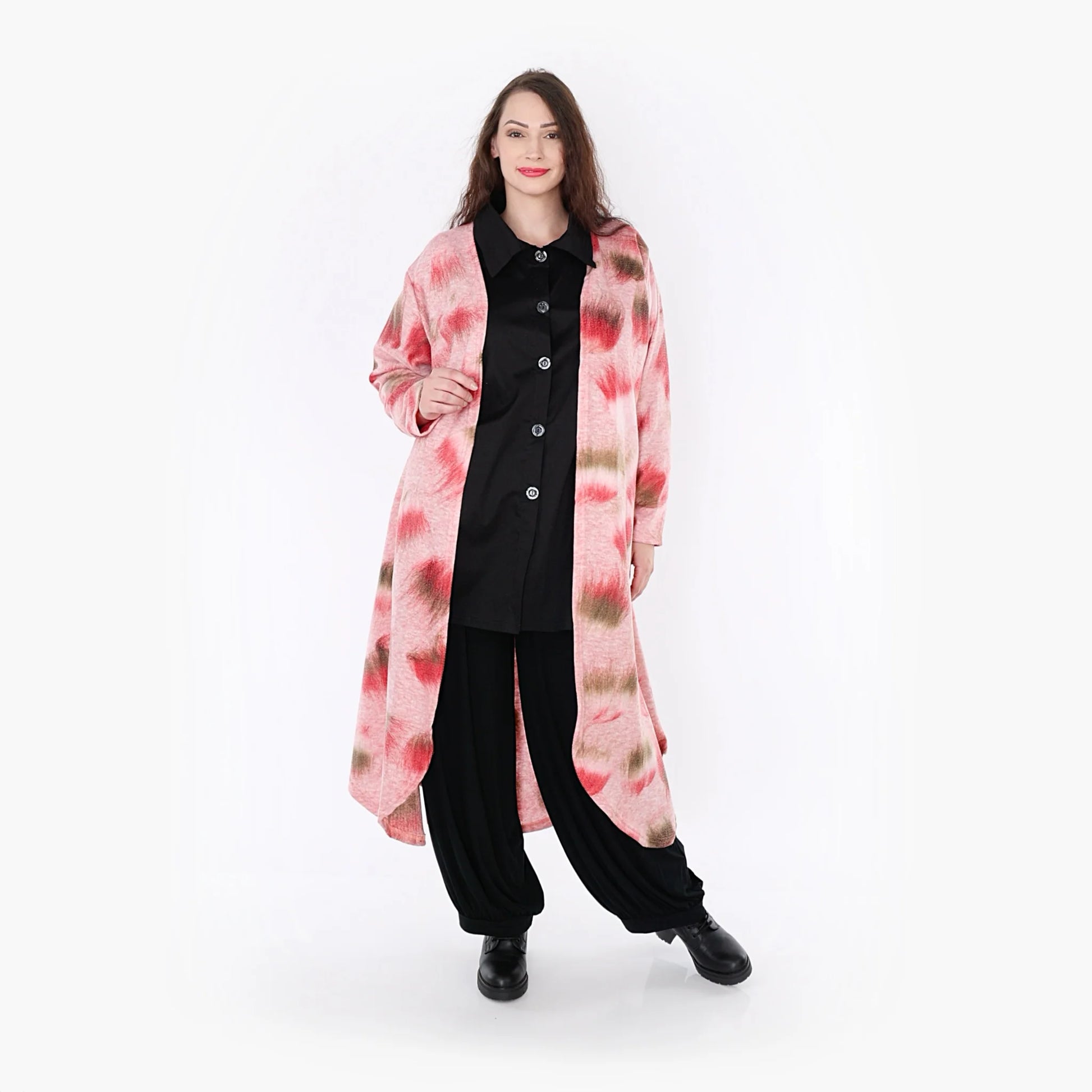  Modische A-Form Cardigan Jacke in strahlendem Pink-Grün für einen lässigen Look im Herbst