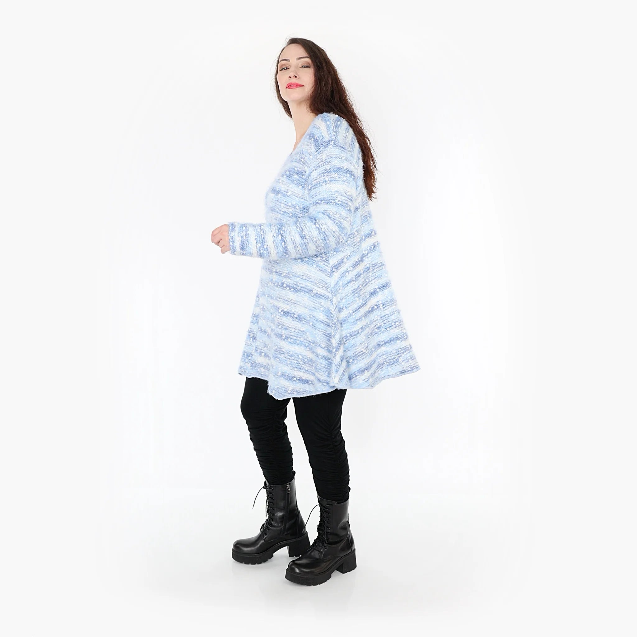  AKH Fashion Shirt in Glocken-Form, aus Materialmix, 1353.01892, Blau-Weiß, Meliert