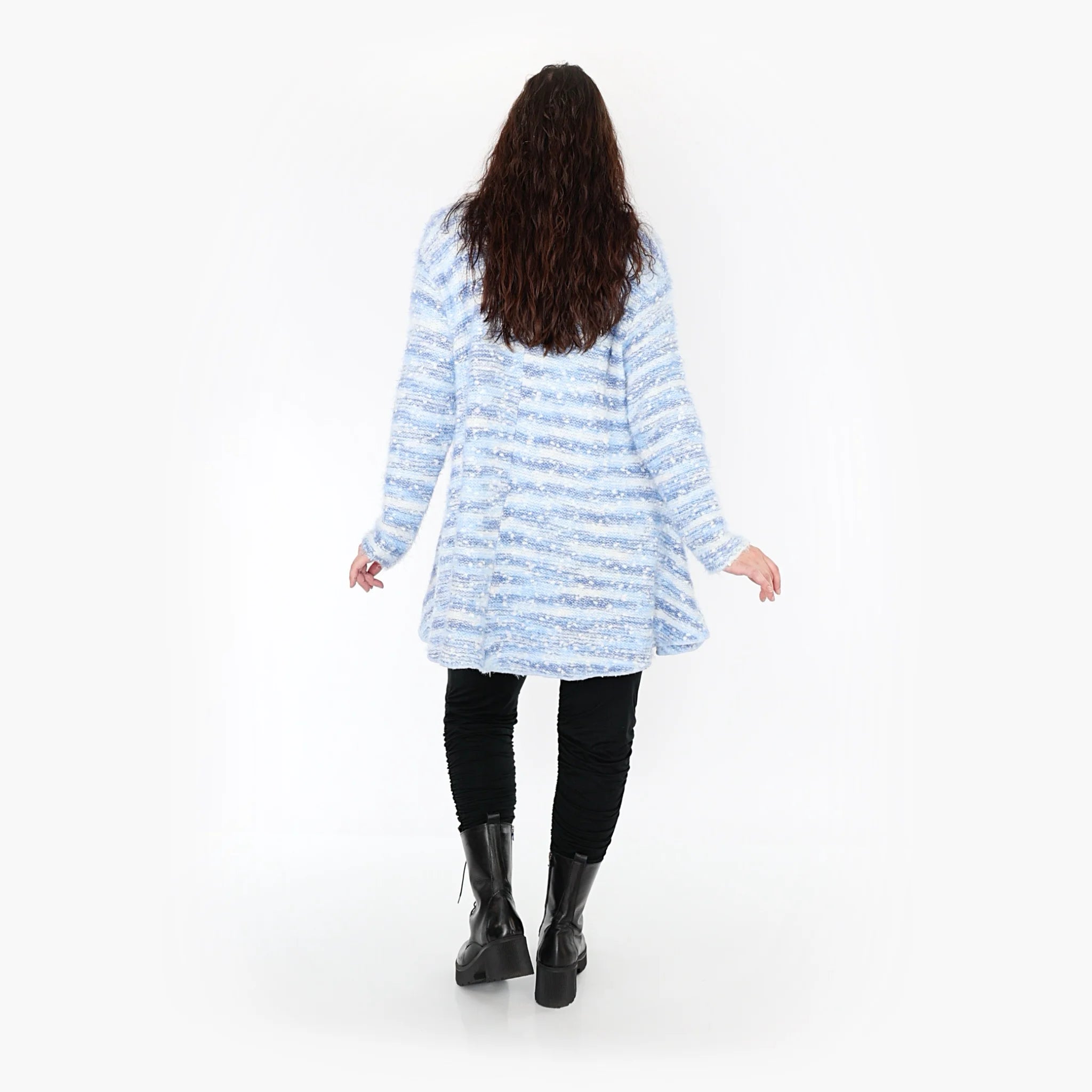  AKH Fashion Shirt in Glocken-Form, aus Materialmix, 1353.01892, Blau-Weiß, Meliert
