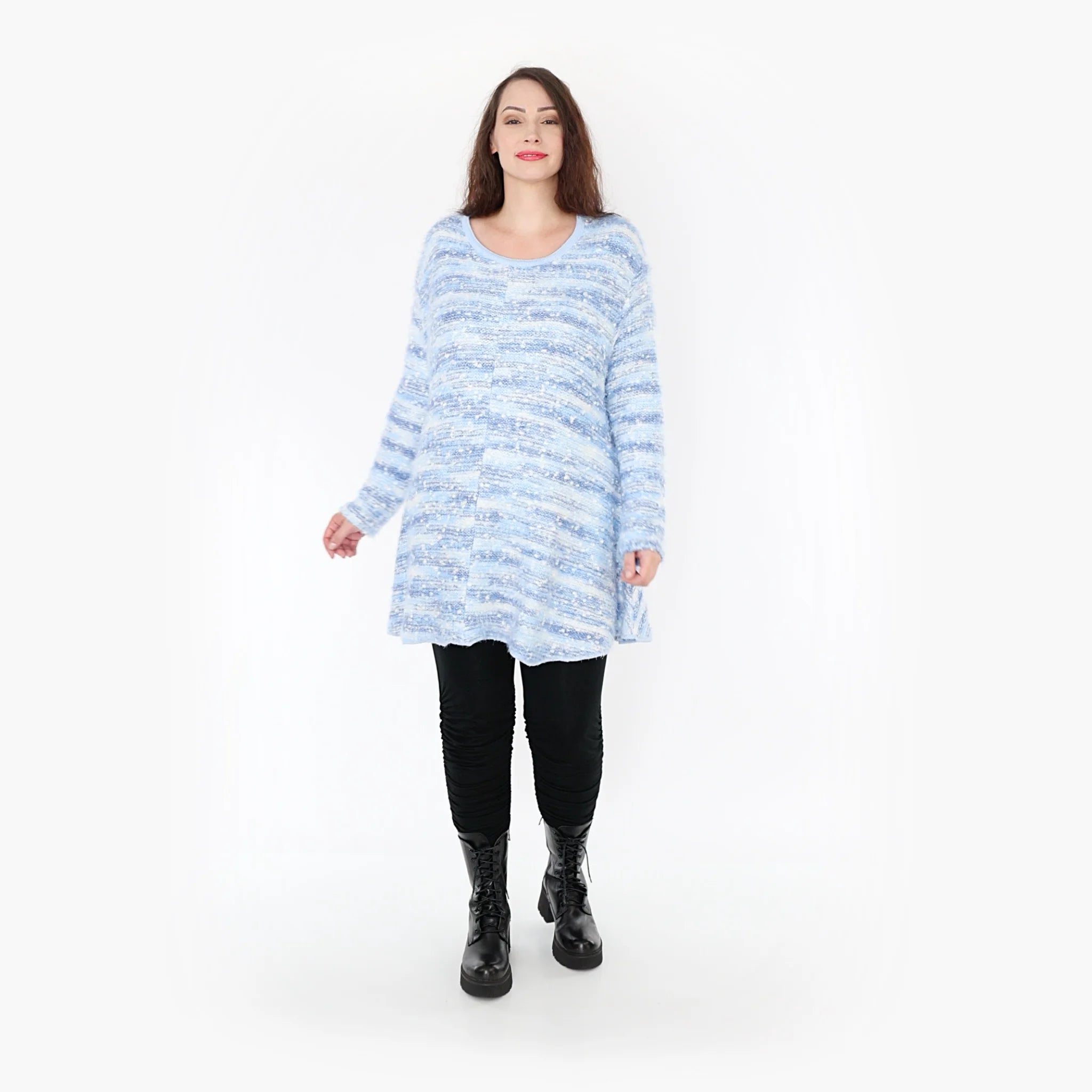  AKH Fashion Shirt in Glocken-Form, aus Materialmix, 1353.01892, Blau-Weiß, Meliert