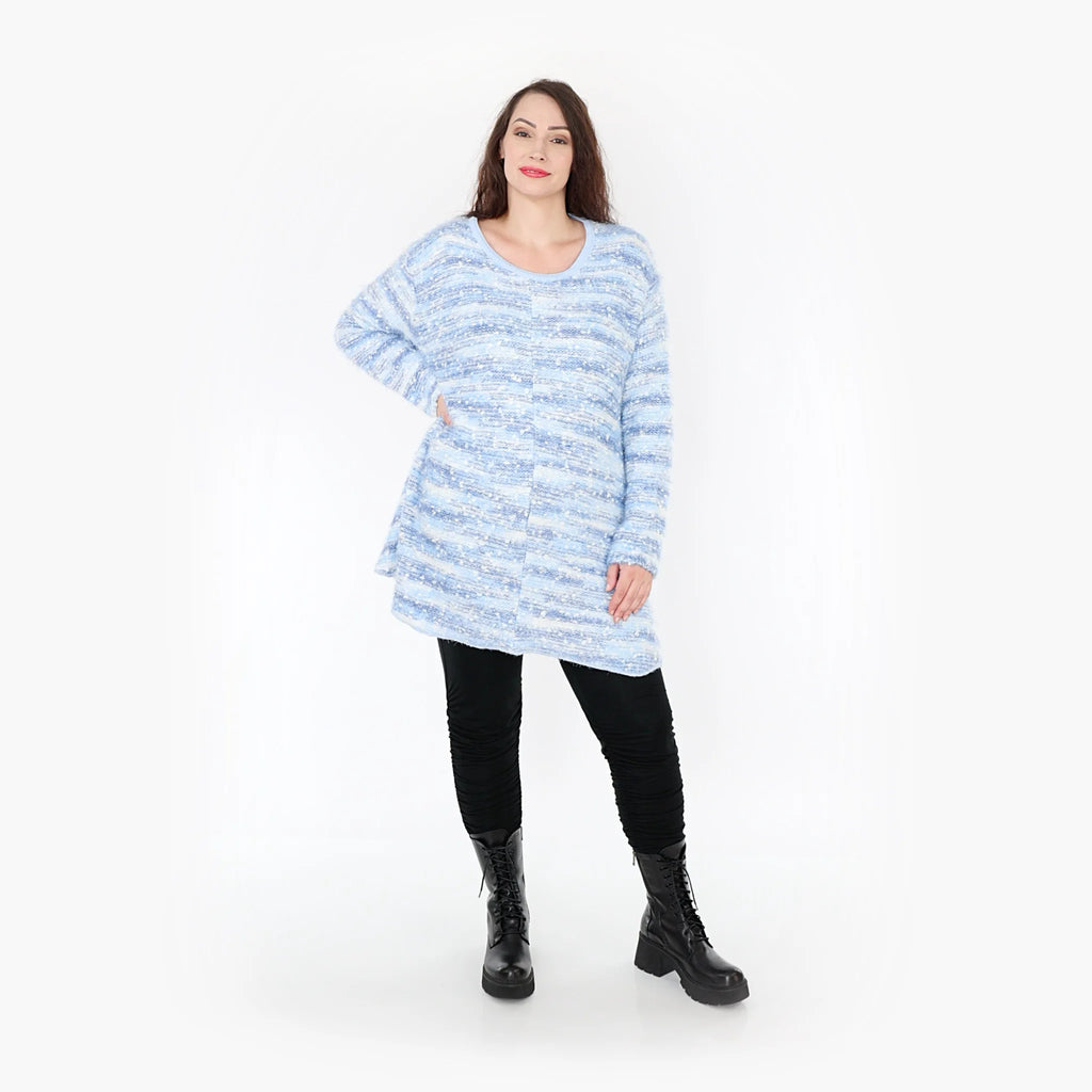  AKH Fashion Shirt in Glocken-Form, aus Materialmix, 1353.01892, Blau-Weiß, Meliert