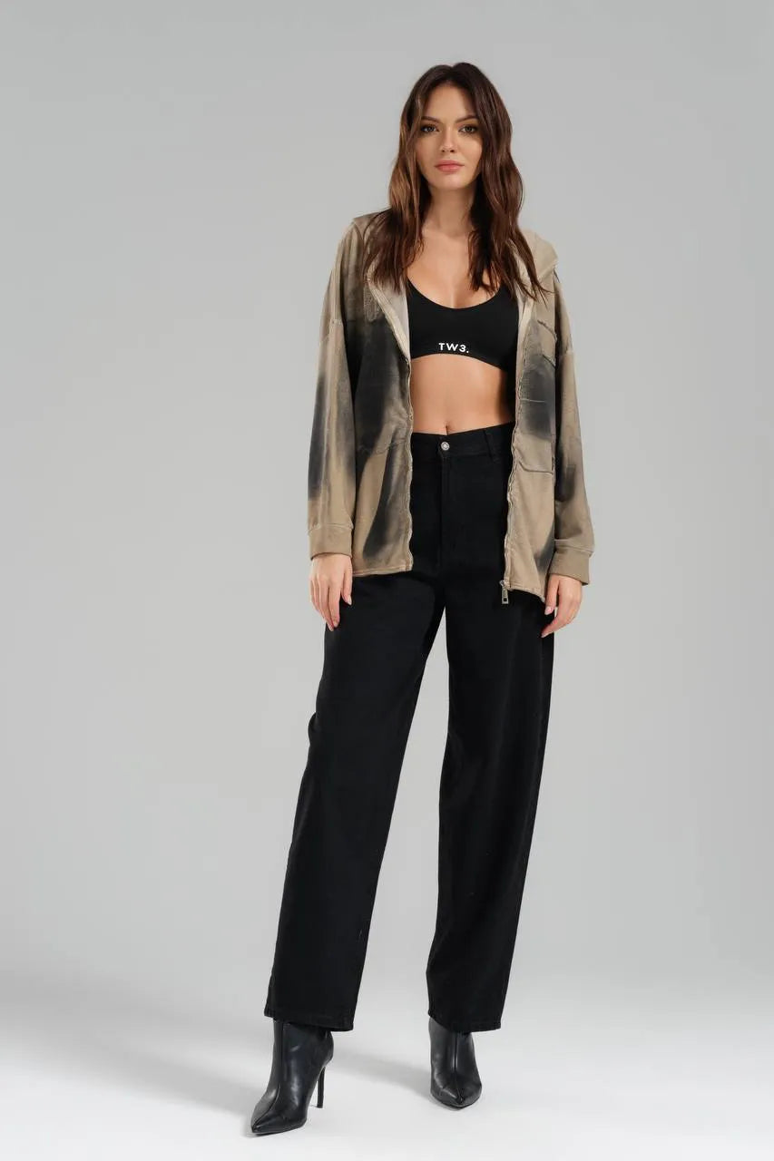  TW3 Pullover in kastiger Form, aus Baumwolle, 1047, Beige, Ausgefallen, mit Kapuze