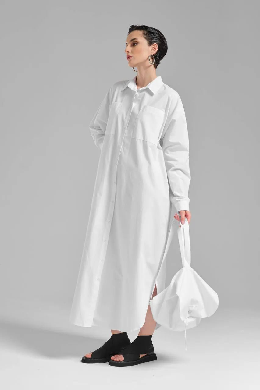  TW3 Kleid in gerundeter Form, aus Baumwolle, 1083, Weiß, Ausgefallen, mit Rucksack