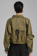  TW3 Jacke in kastiger Form, aus Polyamid, 1134, Khaki, Ausgefallen, aufwendig verarbeitet
