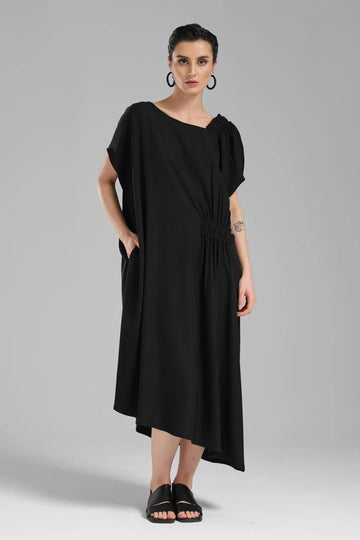 TW3 Kleid in asymmetrischer Form, aus Polyamid, 1217, Schwarz, Schick, Ausgefallen