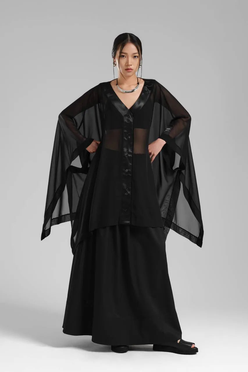  Oversize Zipfel Weste von TW3 aus Polyamid, 1236, Schwarz, Schick, Modern, Ausgefallen