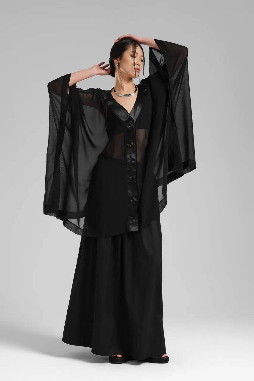  Oversize Zipfel Weste von TW3 aus Polyamid, 1236, Schwarz, Schick, Modern, Ausgefallen