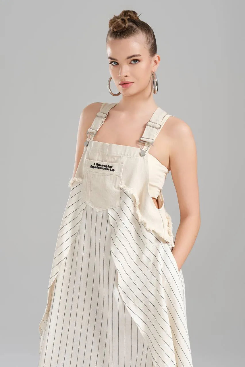  Ballonkleid von TW3 aus Baumwolle, 1247, Beige, Streifen, Schick, Modern, Ausgefallen