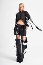  TW3 Hose in gerader Form, aus Polyamid, 725, Schwarz, Streifen, Schick, Ausgefallen