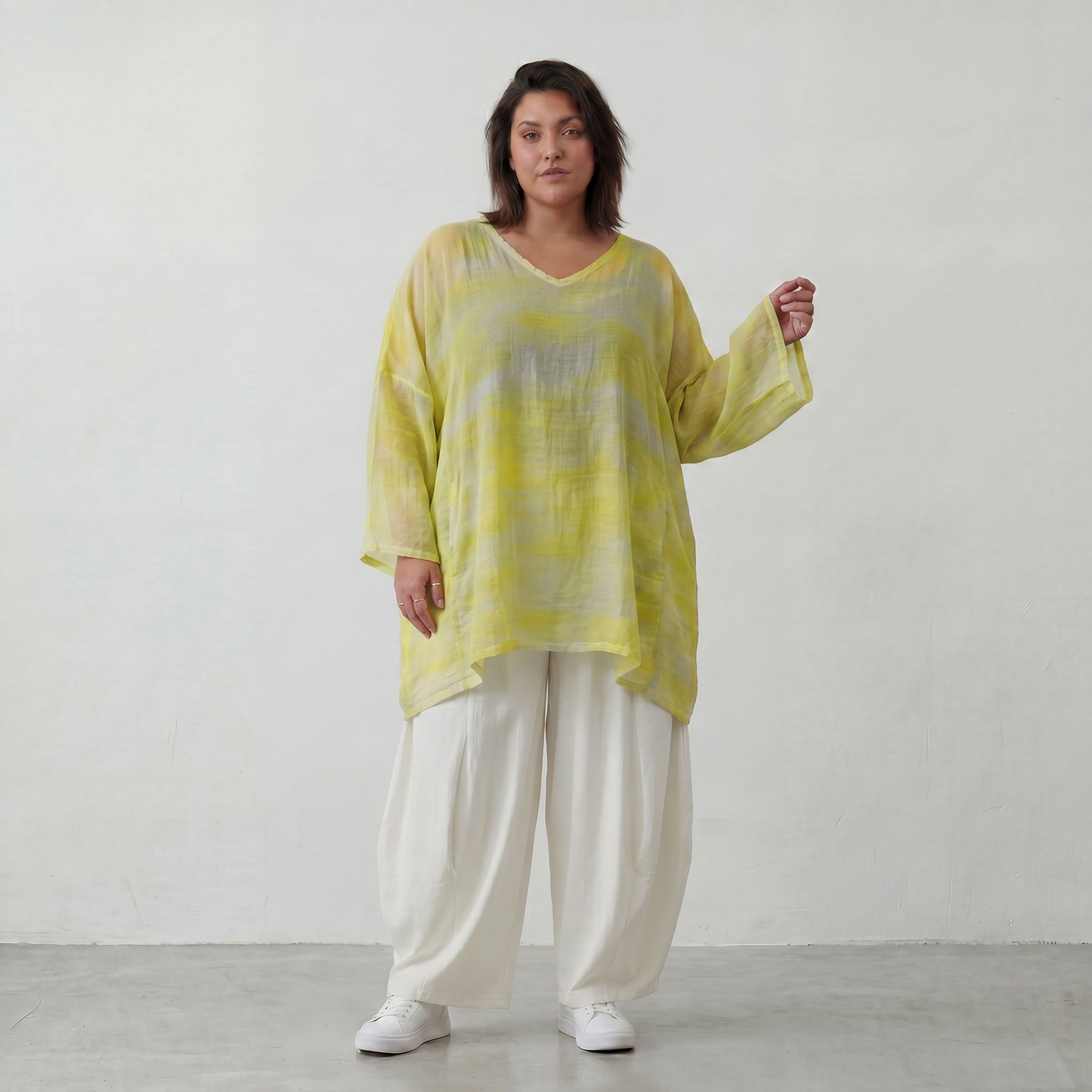 Gelb/Grau Oversize Shirt im Lagenlook weich fliessend locker ausgefallen modern zeitlos