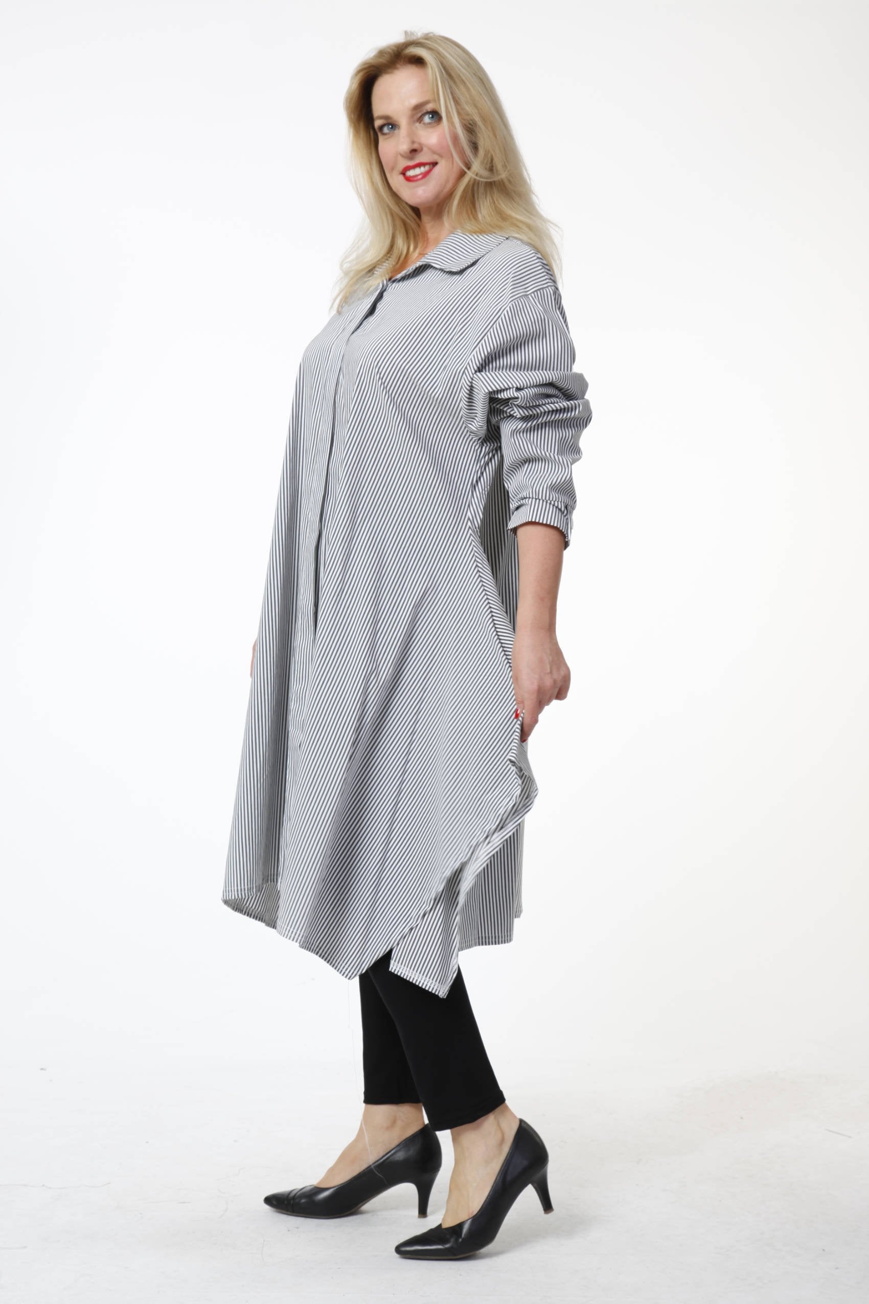  A-Form Bluse von AKH Fashion aus Baumwolle, 0500.07505, Anthra-Weiß, Streifen, Ausgefallen