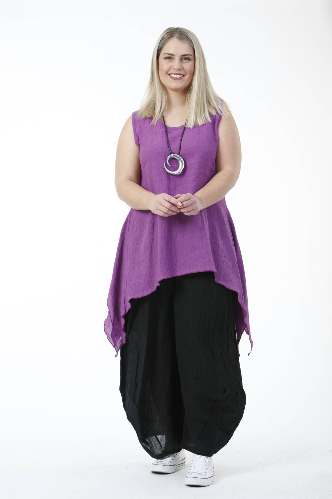  A-Form Top von AKH Fashion aus Leinen, 0581.01975, Lila, Schick, Modern, Bequem