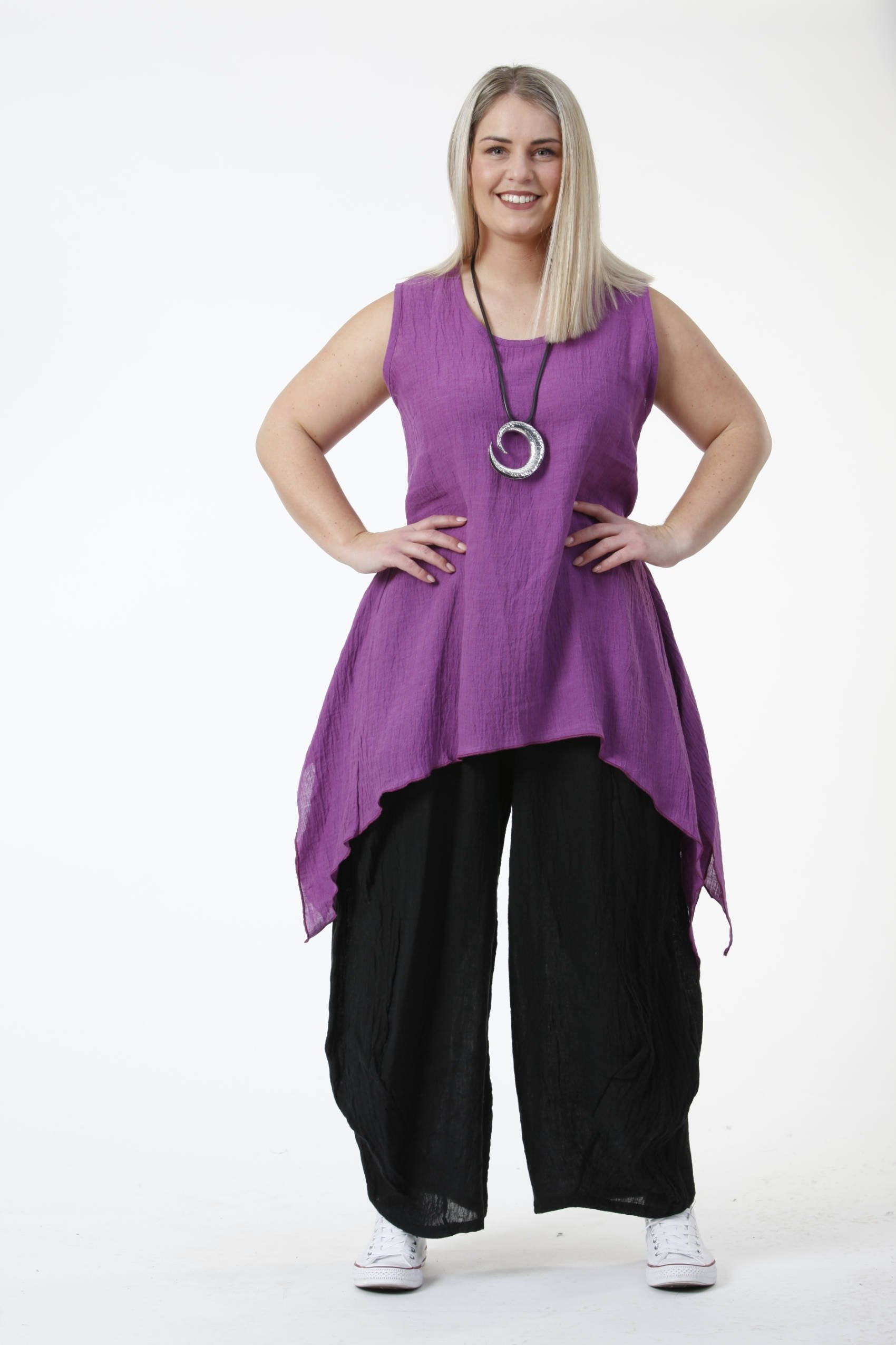  A-Form Top von AKH Fashion aus Leinen, 0581.01975, Lila, Schick, Modern, Bequem