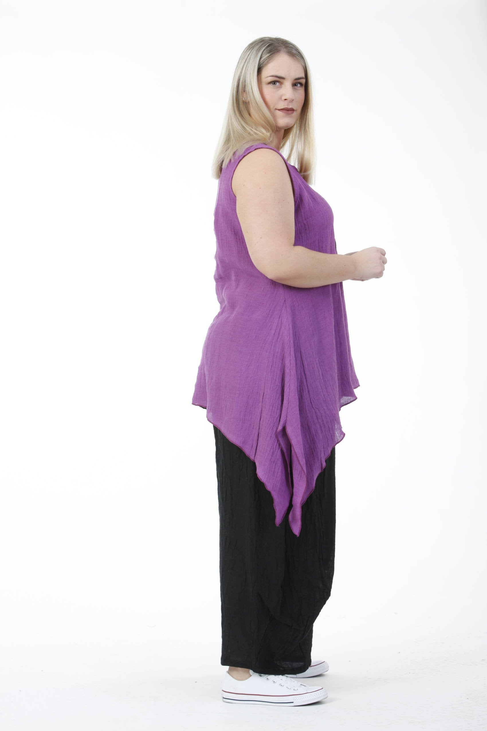  A-Form Top von AKH Fashion aus Leinen, 0581.01975, Lila, Schick, Modern, Bequem