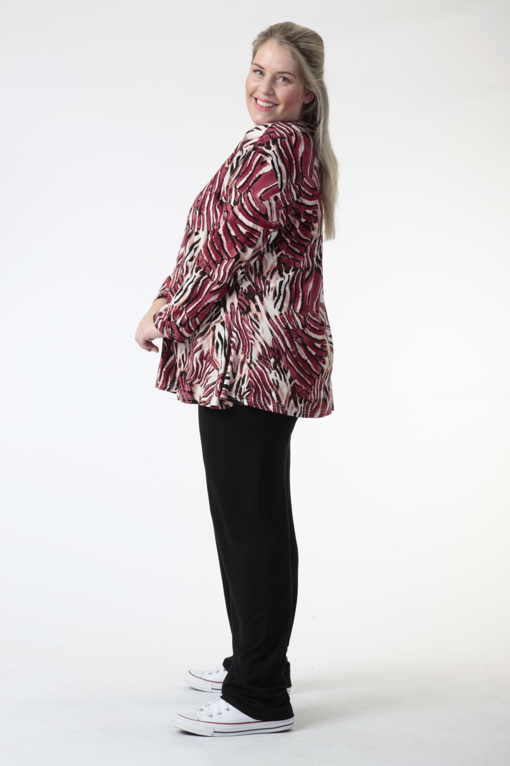  AKH Fashion Bigshirt in Glocken-Form, aus Viskose, 0733.01892, Natur-Bordeaux, Zebra, Schick