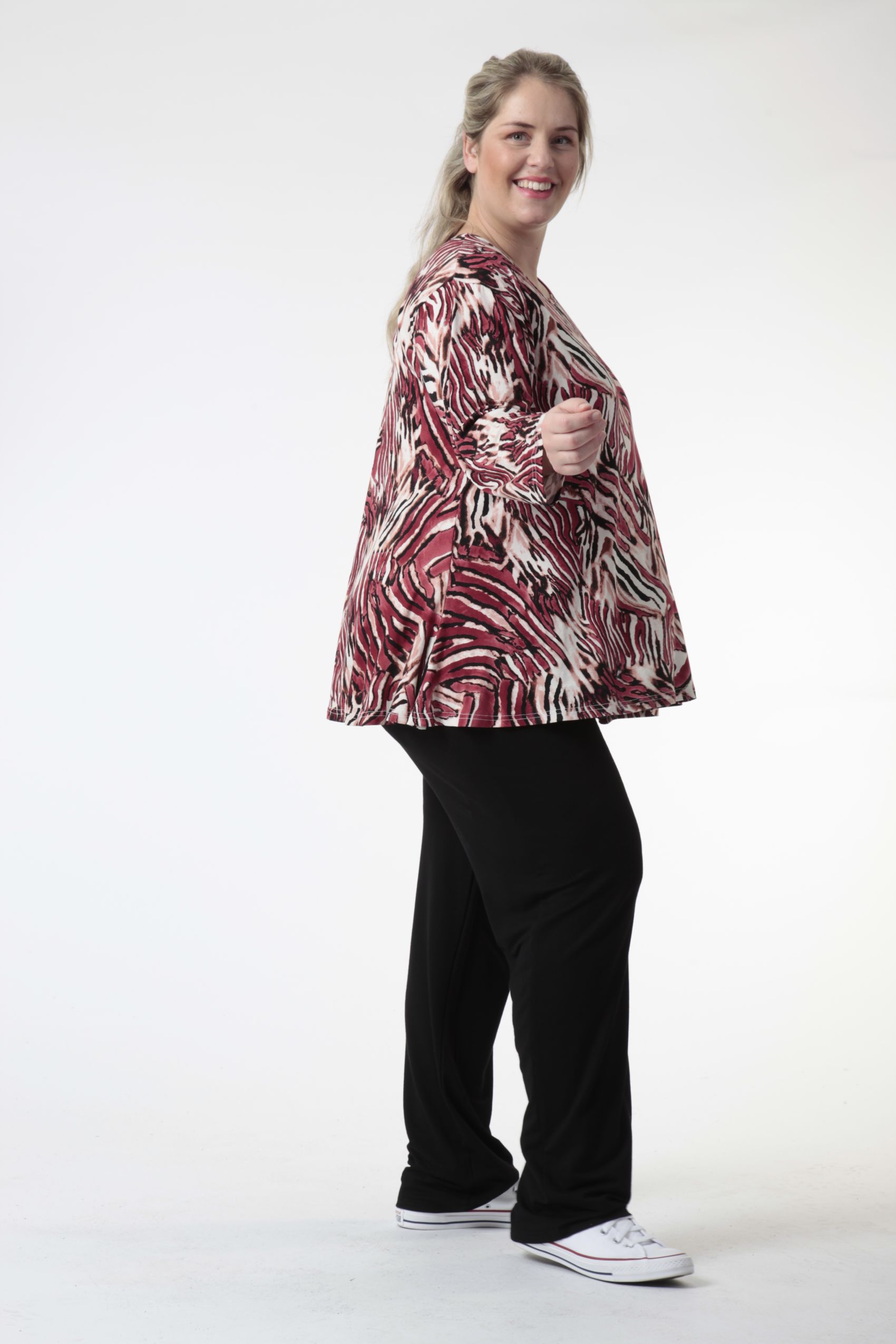  AKH Fashion Bigshirt in Glocken-Form, aus Viskose, 0733.01892, Natur-Bordeaux, Zebra, Schick