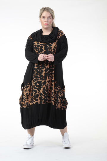  Kleid von AKH Fashion aus Viskose, 0743.06726, Schwarz-Cognac, Leopard, Schick, Modern