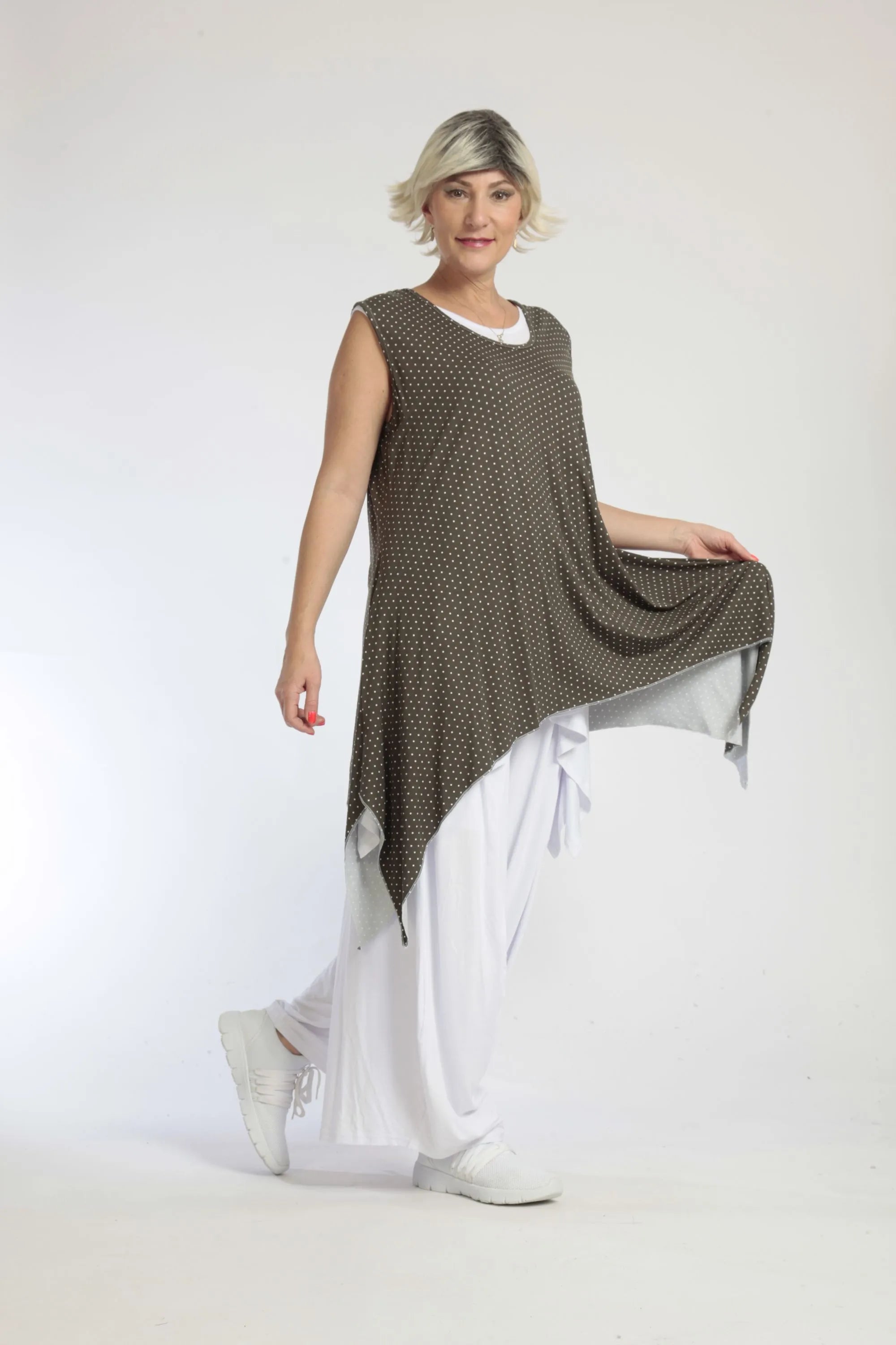  Zipfel Top von AKH Fashion aus Viskose, 1047.01827, Taupe-Punkte-Klein, Punkte, Schick