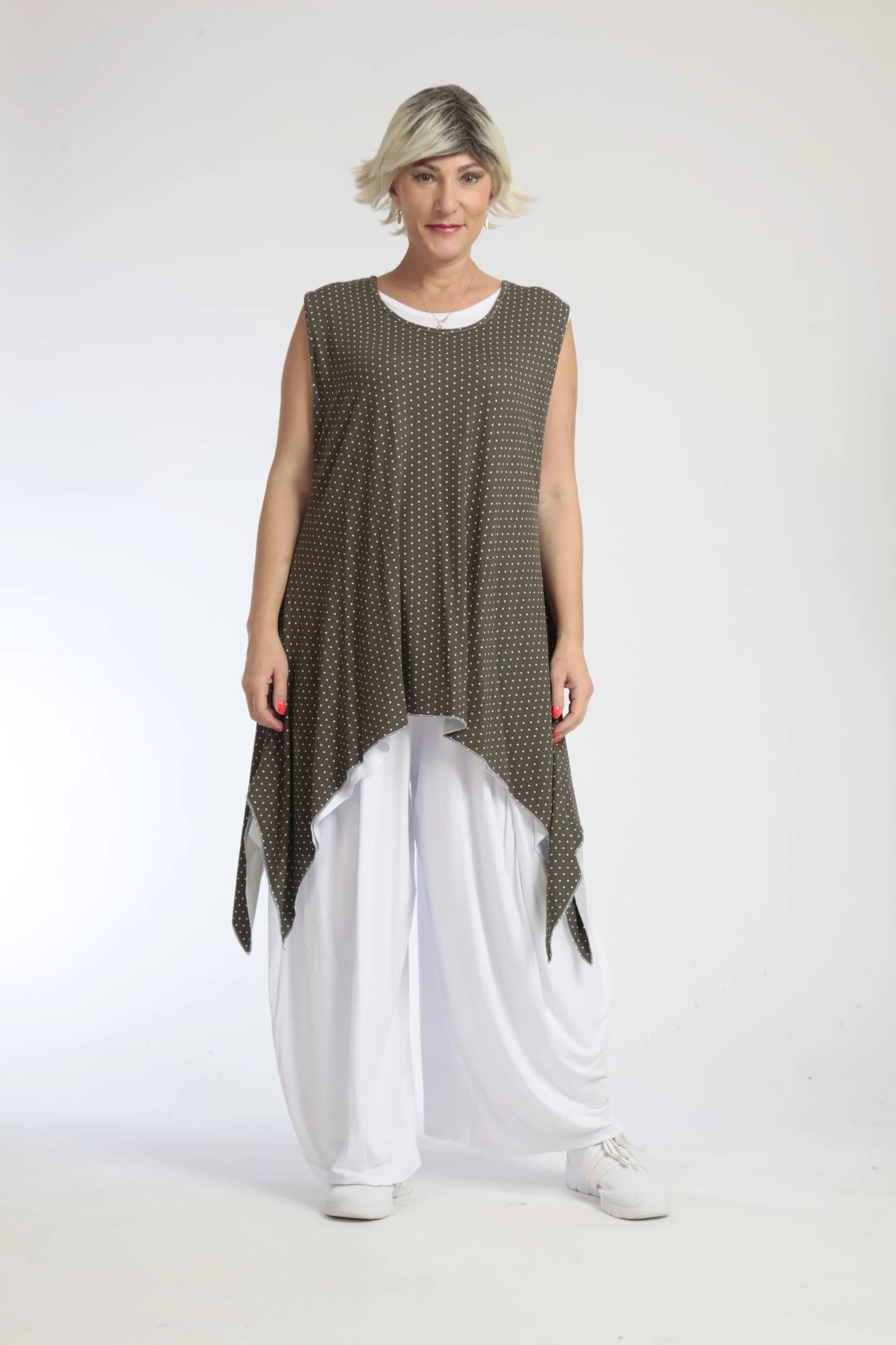  Zipfel Top von AKH Fashion aus Viskose, 1047.01827, Taupe-Punkte-Klein, Punkte, Schick