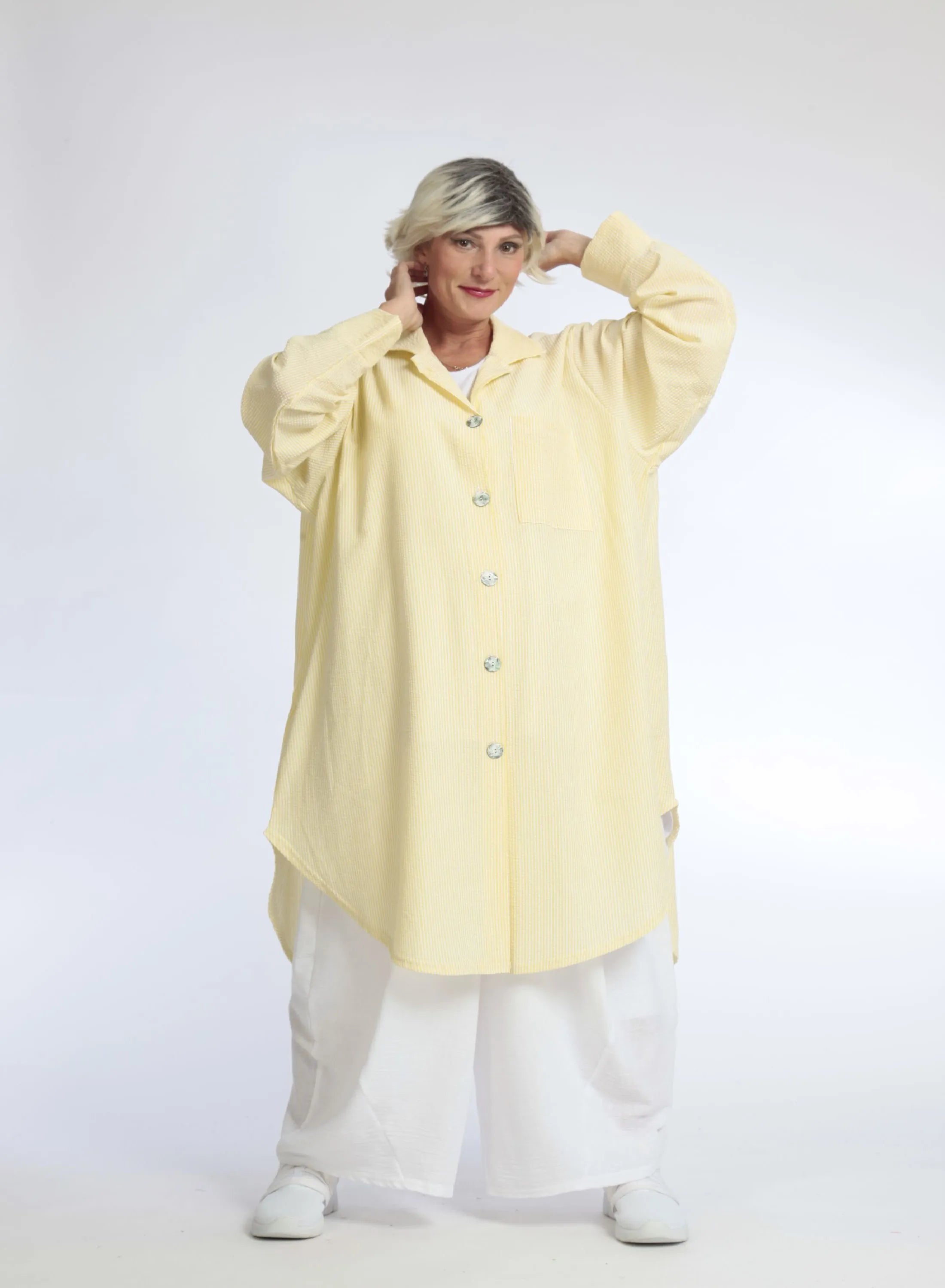 Bluse von AKH Fashion aus Baumwolle in gerundeter Form, ausgefallene Lagenlook Mode