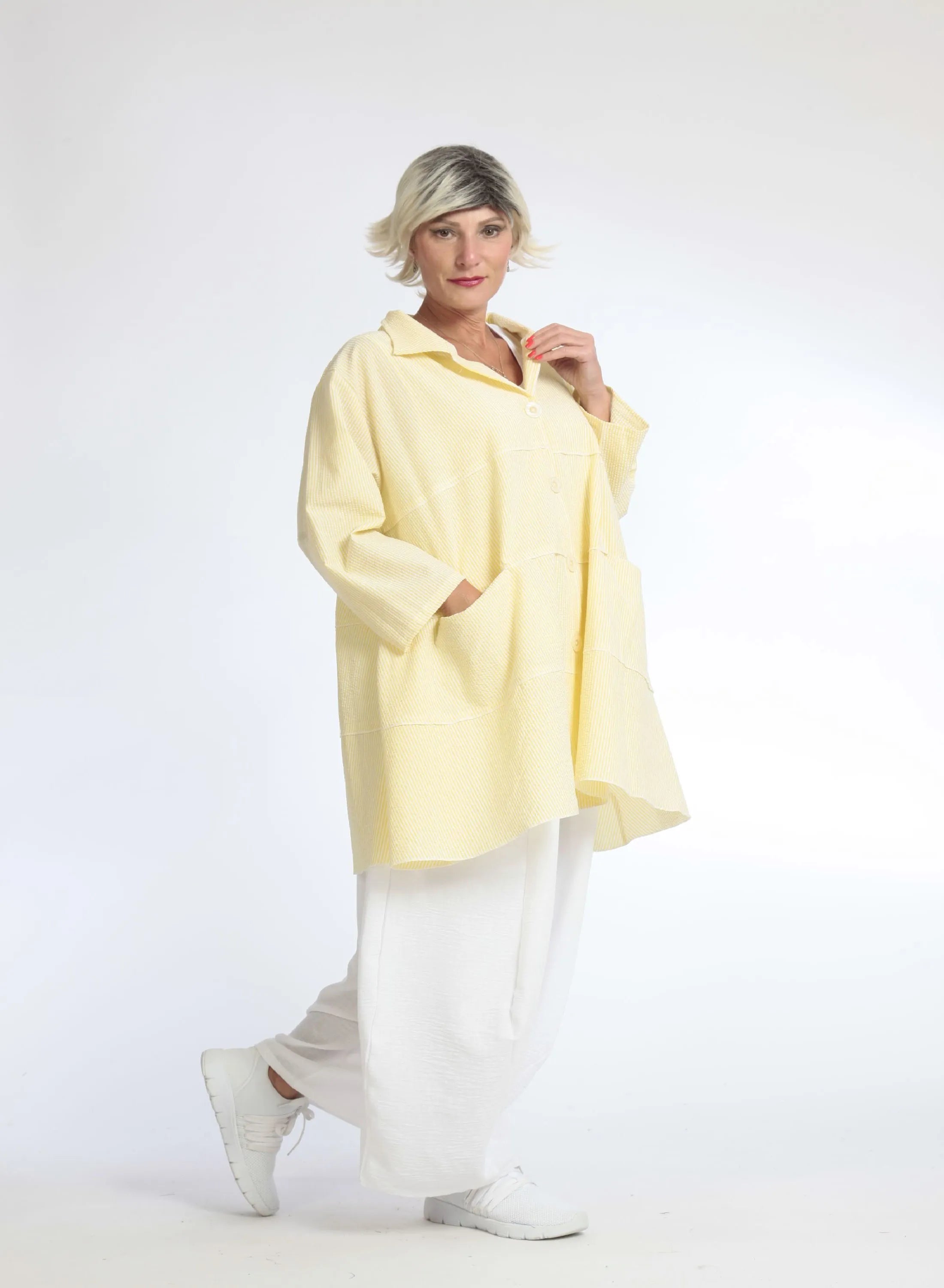  A-Form Jacke von AKH Fashion aus Baumwolle, 1058.06681, Gelb, Schick, Modern, Bequem