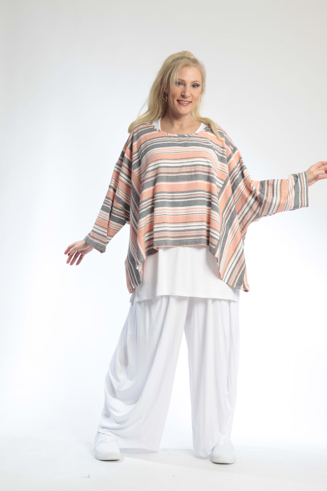  AKH Fashion Bigshirt in kastiger Form, aus Viskose, 0805.03018, Orange, Streifen, Schick