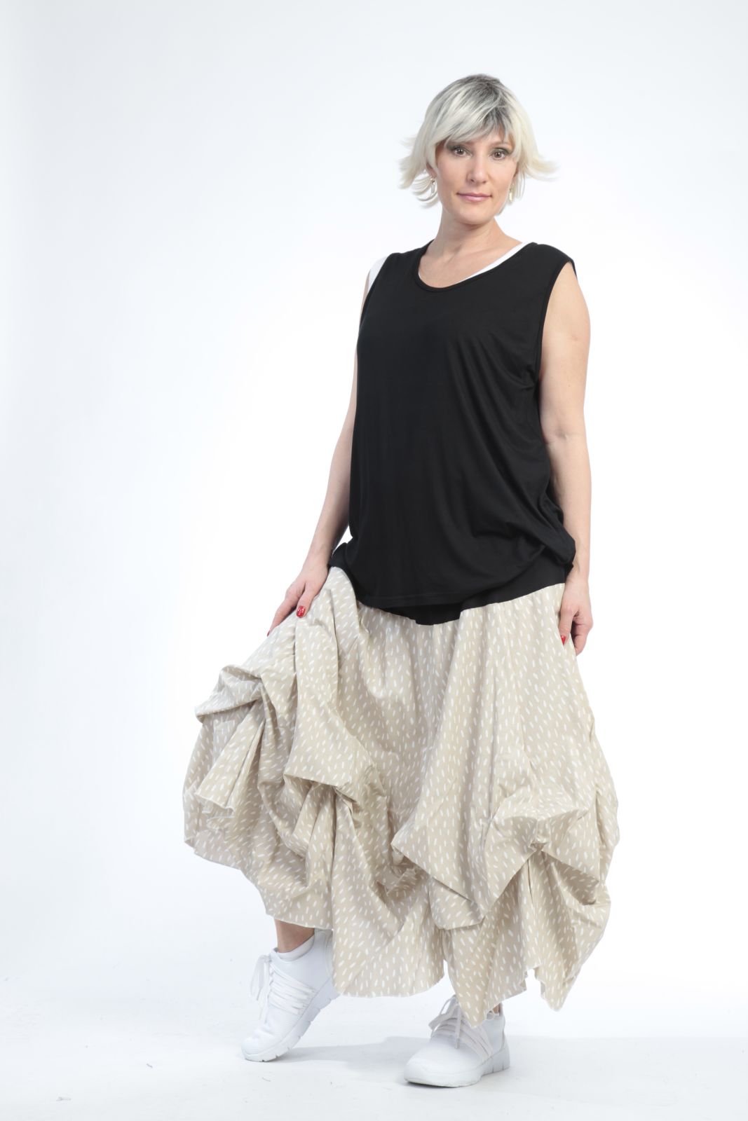  Ballonrock von AKH Fashion aus Baumwolle, 0848.07559, Beige, Punkte, Schick, Modern