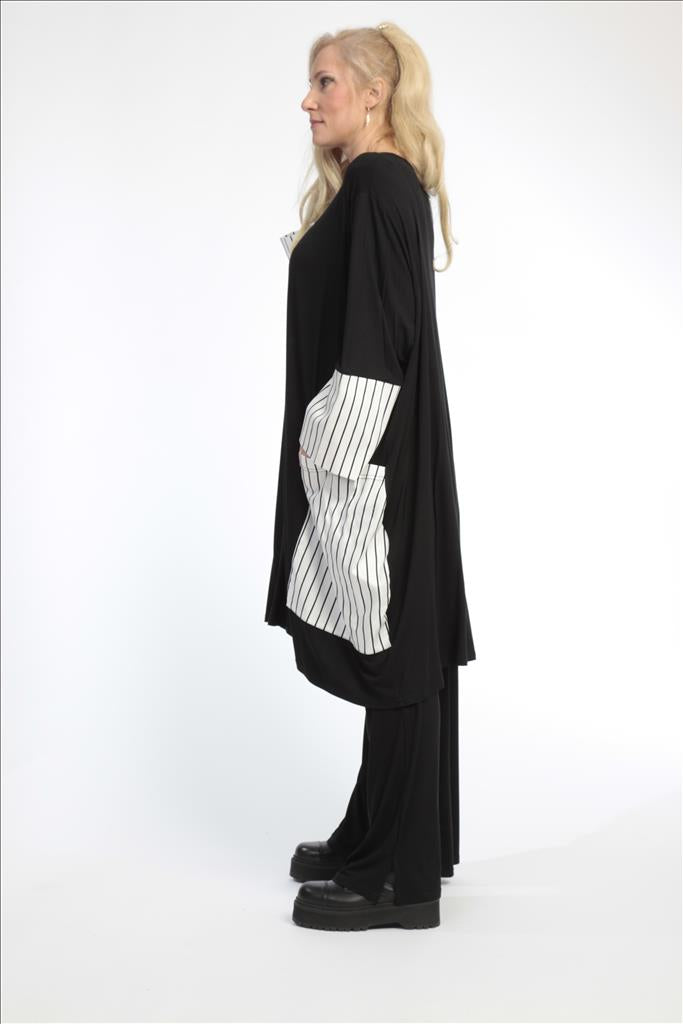  AKH Fashion Bigshirt in gerader Form, aus Viskose, 0791.06600, Weiß-Schwarz, Streifen