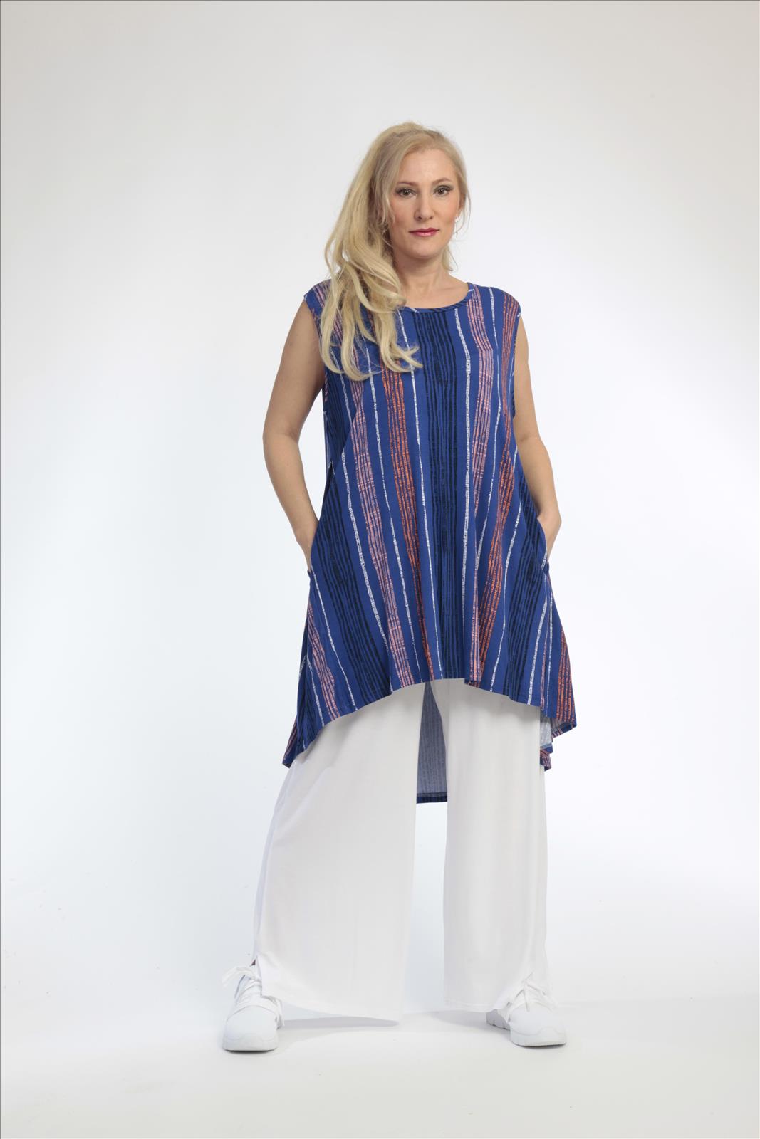  A-Form Tunika von AKH Fashion aus Viskose, 0793.02777, Royalblau-Multi, Streifen, Schick