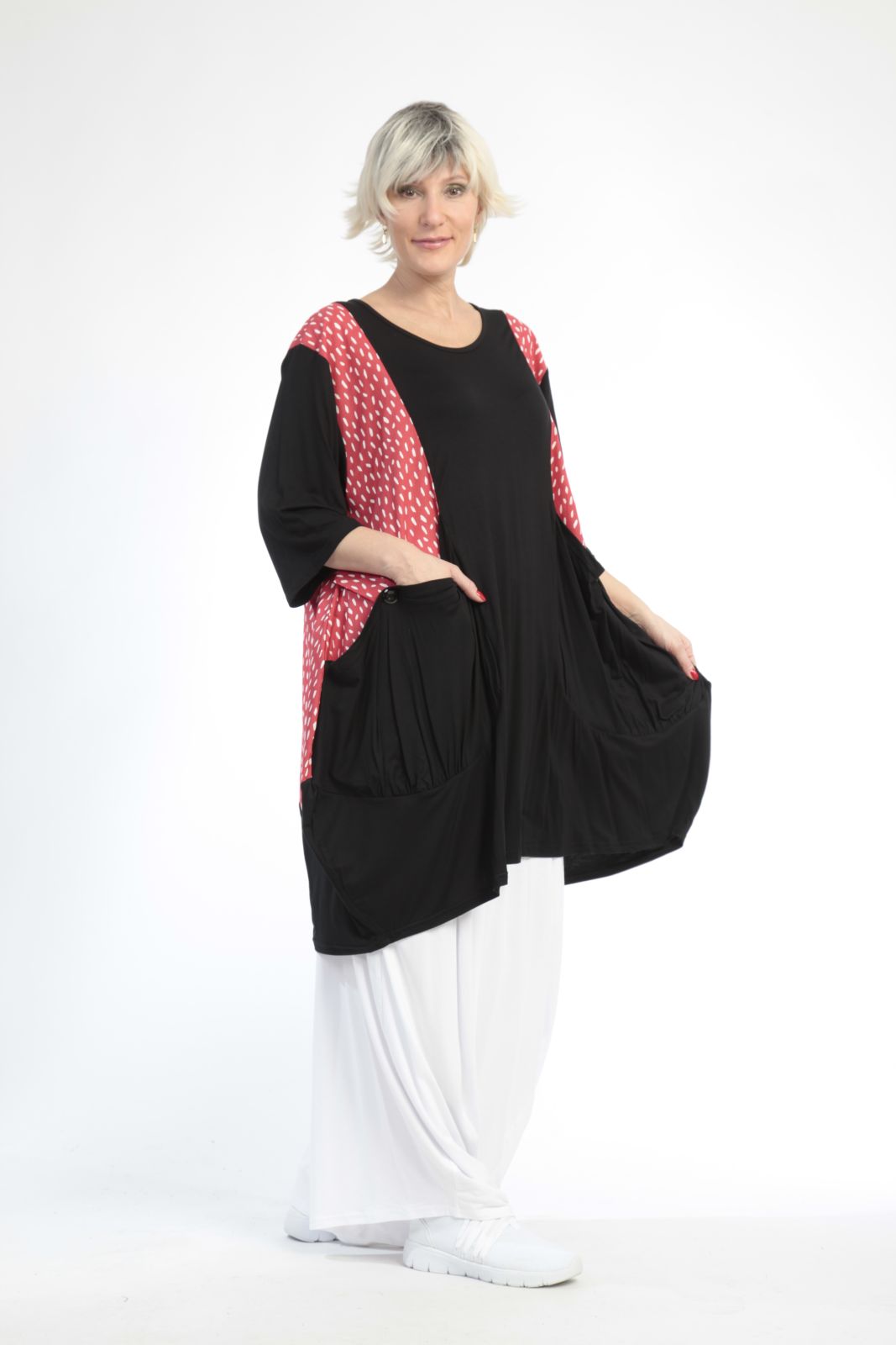  Ballonshirt von AKH Fashion aus Baumwolle, 0848.06767, Schwarz-Rot, Punkte, Schick