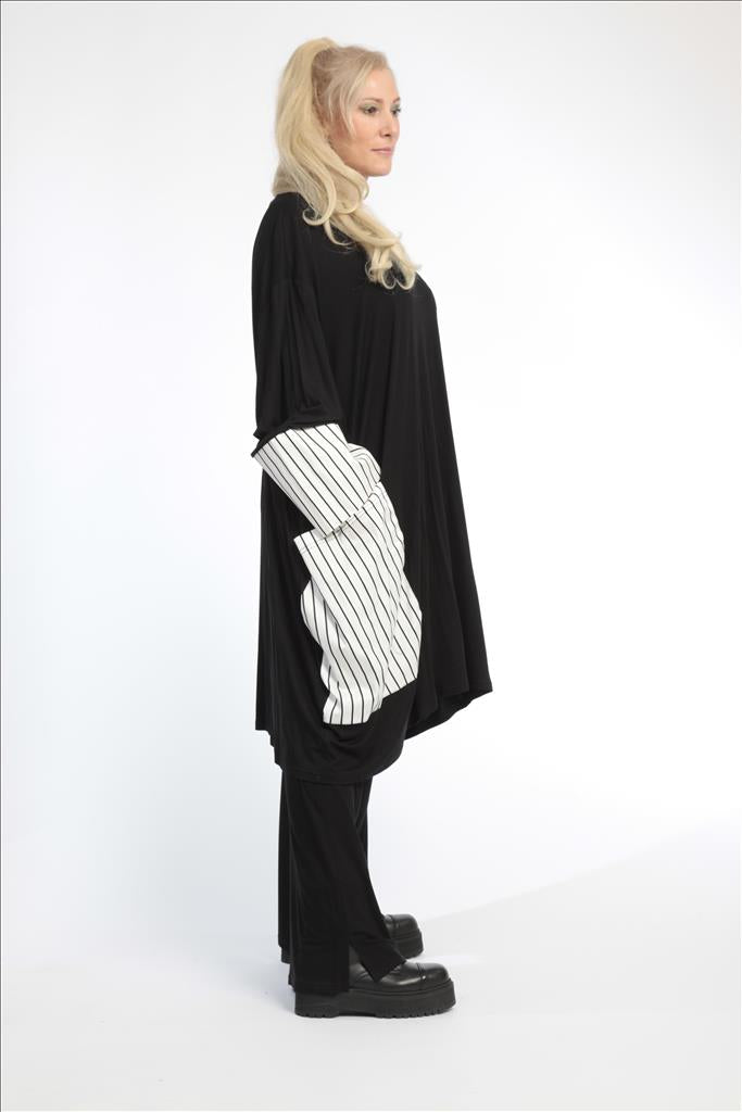  AKH Fashion Bigshirt in gerader Form, aus Viskose, 0791.06600, Weiß-Schwarz, Streifen