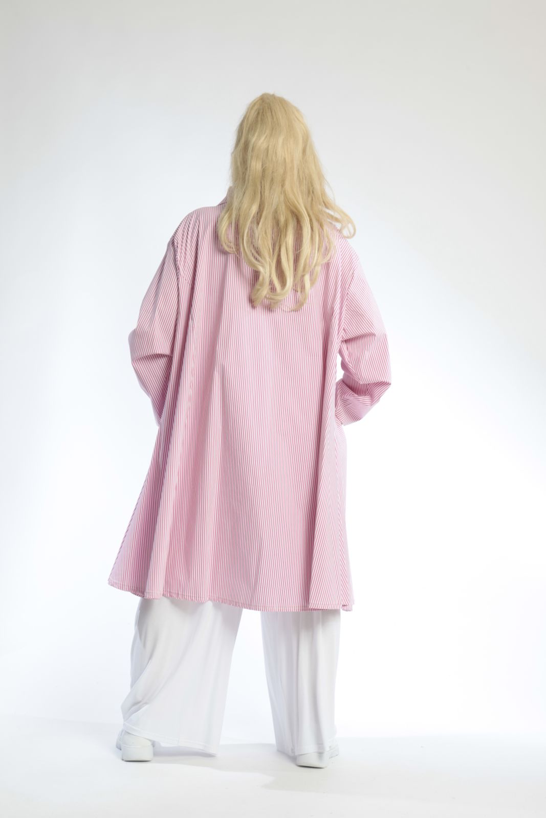  A-Form Bluse von AKH Fashion aus Baumwolle, 0688.06606, Pink-Weiß, Streifen, Ausgefallen