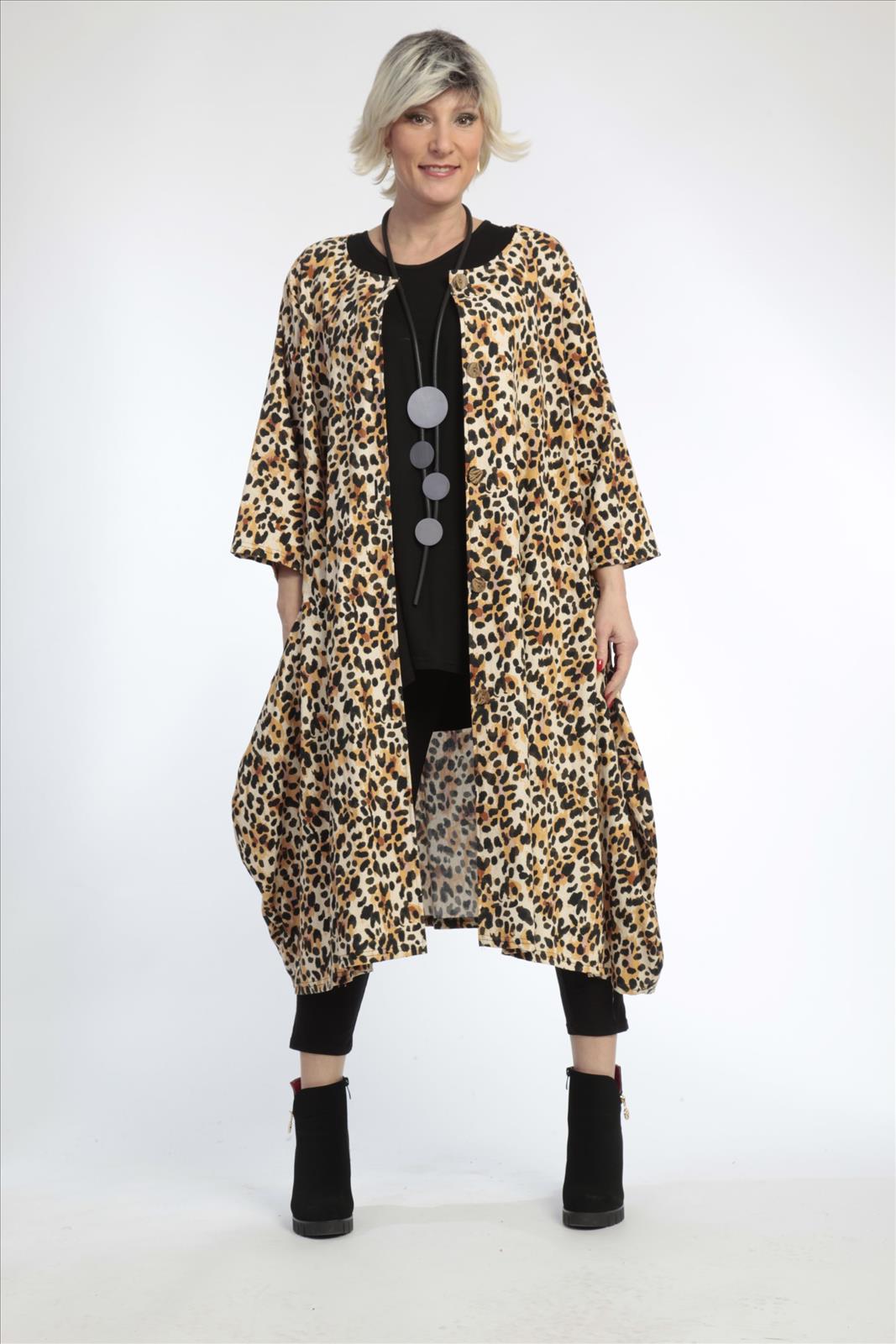 Ballonjacke von AKH Fashion aus Viskose, 0829.05554, Natur-Schwarz, Leopard, Schick