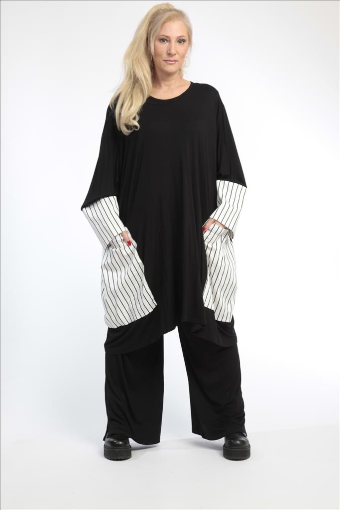 AKH Fashion Bigshirt in gerader Form, aus Viskose, 0791.06600, Weiß-Schwarz, Streifen