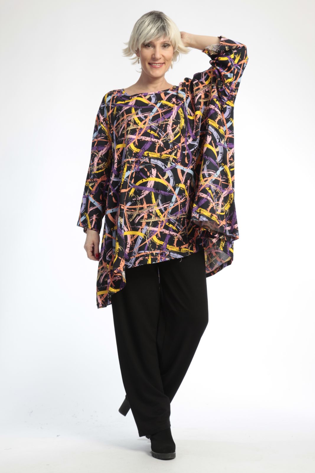  AKH Fashion Bigshirt in Glocken-Form, aus Viskose, 0816.00592, Schwarz-Multi, Streifen