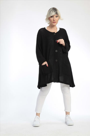  A-Form Jacke in zeitlosem Schwarz aus leichter Baumwolle für Lagenlooks und Plus Size Mode