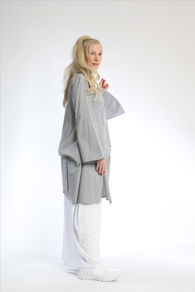  Bluse von AKH Fashion aus Baumwolle in gerader Form, 0688.01865, Anthra-Weiß, Ausgefallen