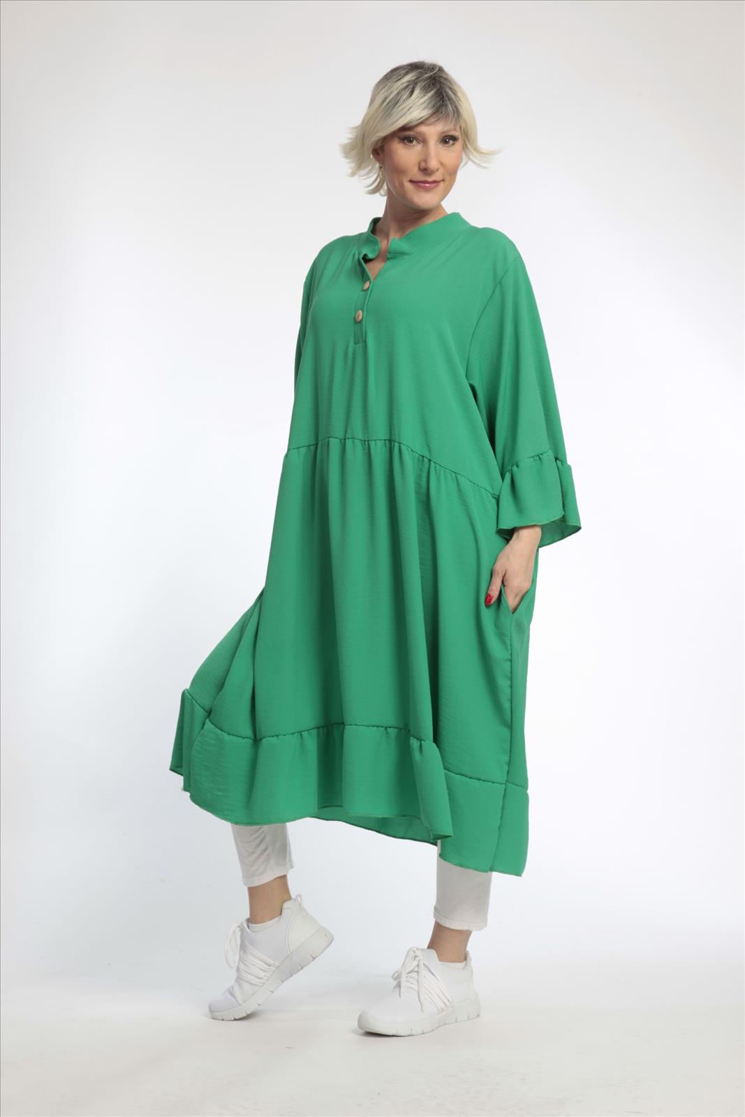  Kleid von AKH Fashion aus Viskose in gerader Form, 0831.06771, Grün, Unifarben, Schick