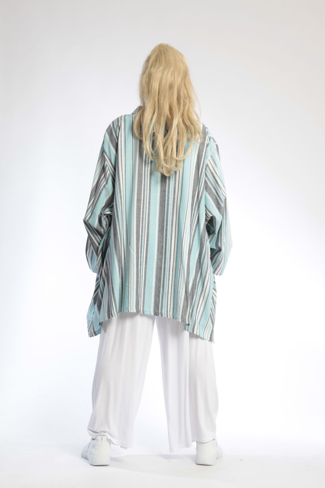  AKH Fashion Jacke in Vokuhila-Form, aus Viskose, 0805.06317, Türkis, Streifen, Schick