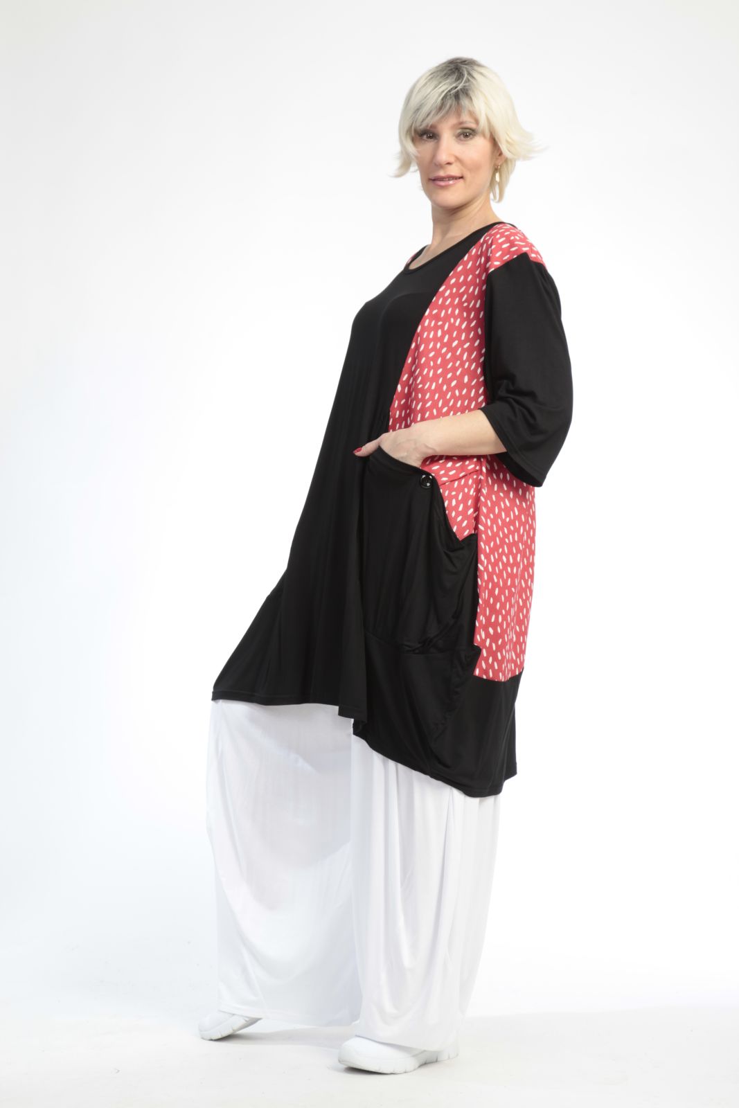  Ballonshirt von AKH Fashion aus Baumwolle, 0848.06767, Schwarz-Rot, Punkte, Schick