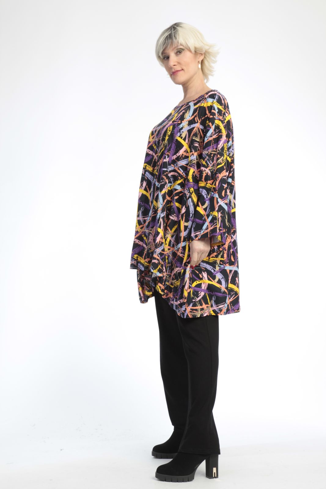  AKH Fashion Bigshirt in Glocken-Form, aus Viskose, 0816.00592, Schwarz-Multi, Streifen
