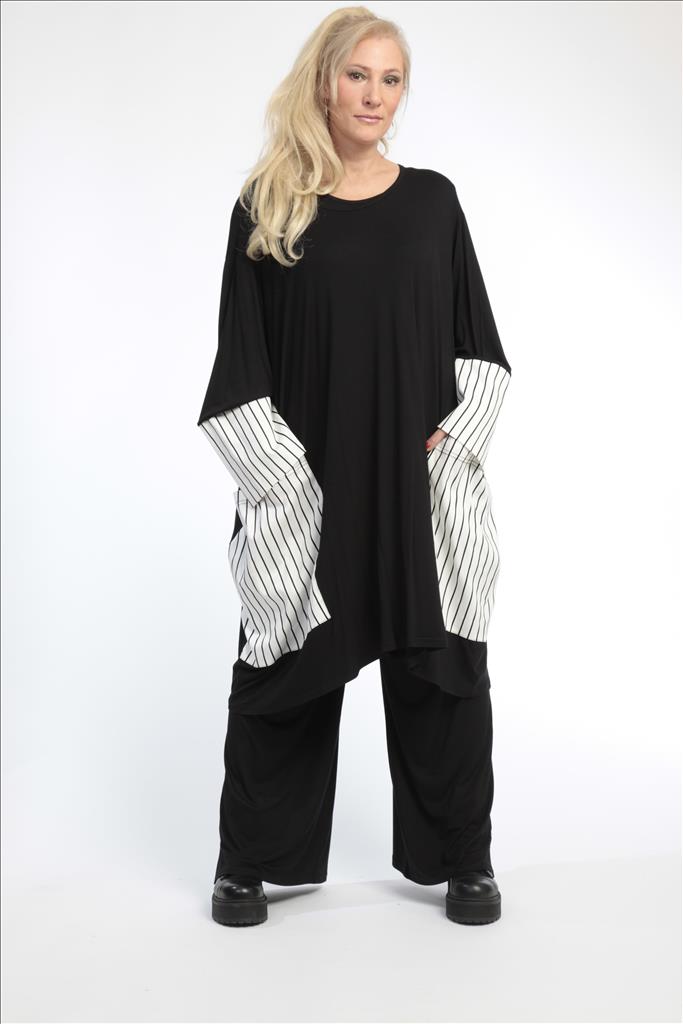  AKH Fashion Bigshirt in gerader Form, aus Viskose, 0791.06600, Weiß-Schwarz, Streifen