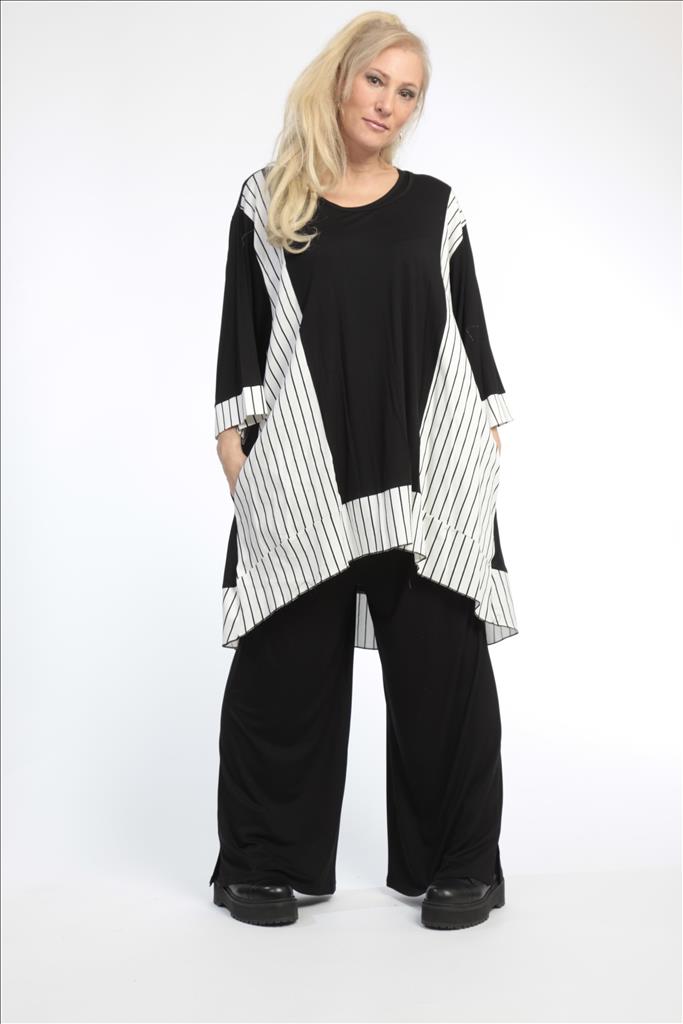  A-Form Shirt von AKH Fashion aus Viskose, 0791.06689, Weiß-Schwarz, Streifen, Schick