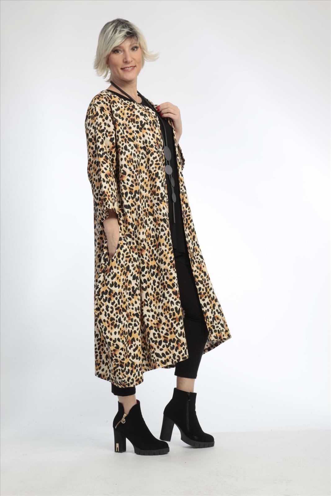  Ballonjacke von AKH Fashion aus Viskose, 0829.05554, Natur-Schwarz, Leopard, Schick